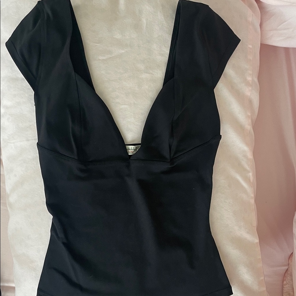 Free People Black Deep V Tank Top